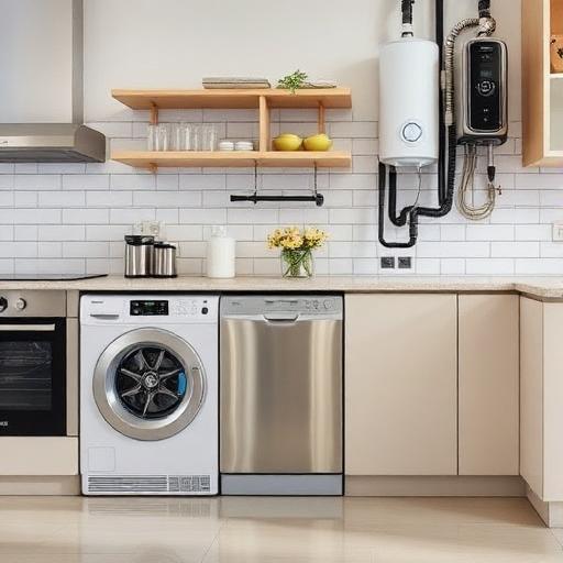 Home appliances including water heater, dishwasher, and washing machine