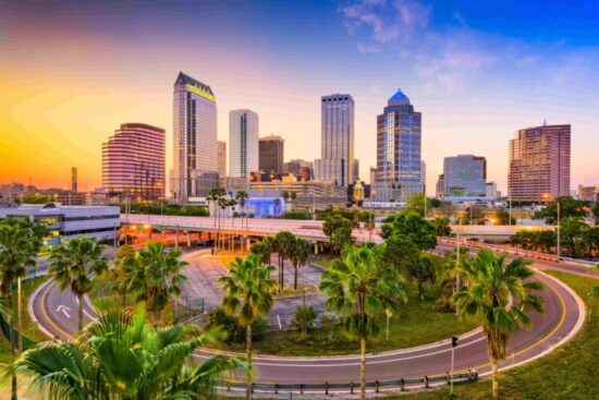 Tampa, Florida skyline at sunset